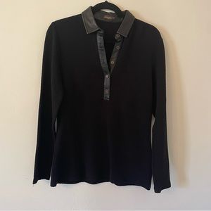 J. McLaughlin Black Long Sleeve Top with Leather Trim